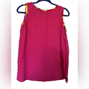 Carole Little Pink & red  Houndstooth tank top. sz 8 100% Rayon. Watercolor trim